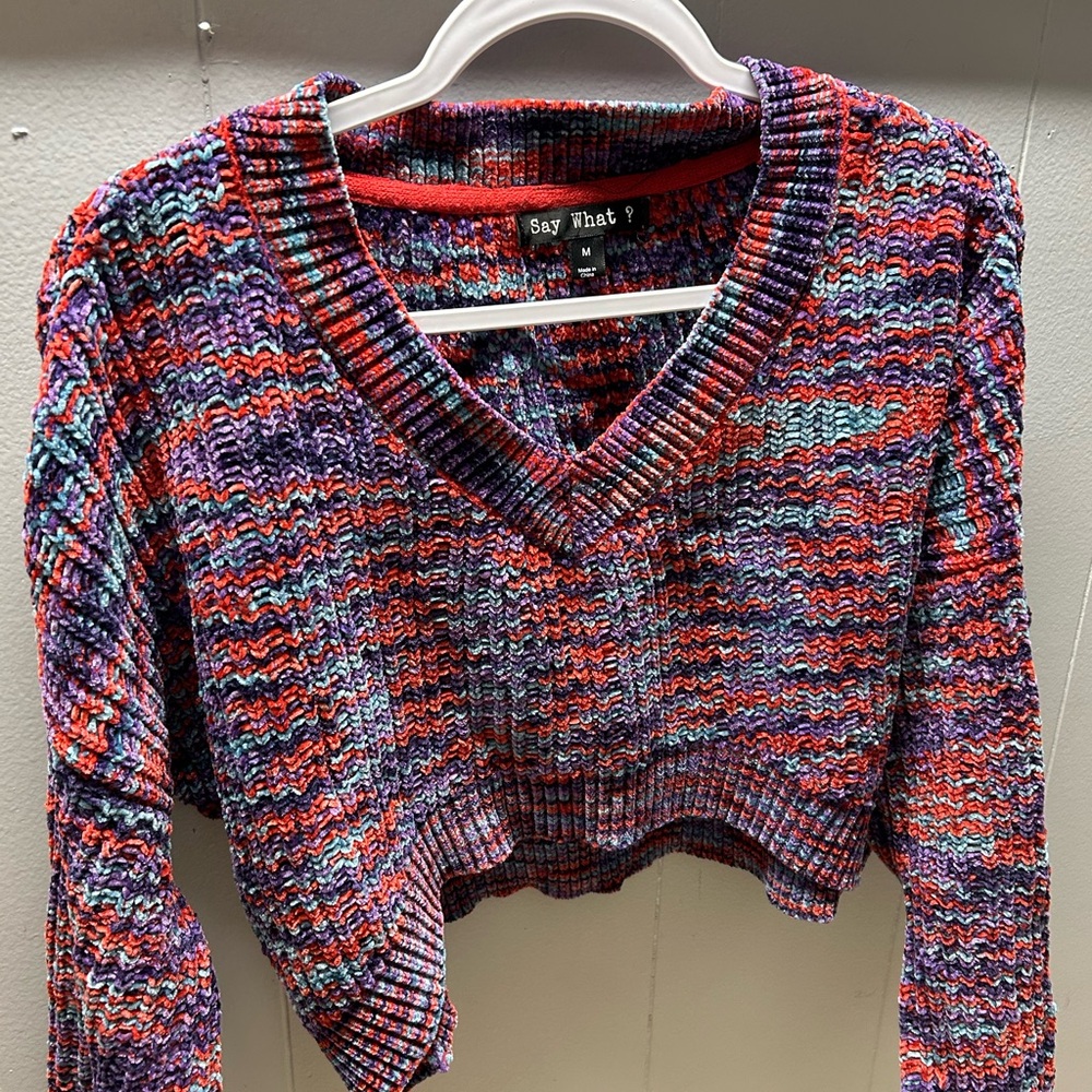 Say What? Colorful Knit V-Neck Sweater